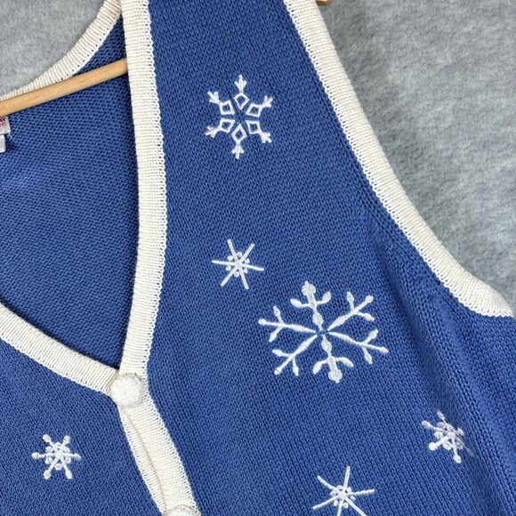 Blue‎ Winter Novelty Vest XL Ice Skates Snowflakes Embroidered Patches Festive - Picture 5 of 10